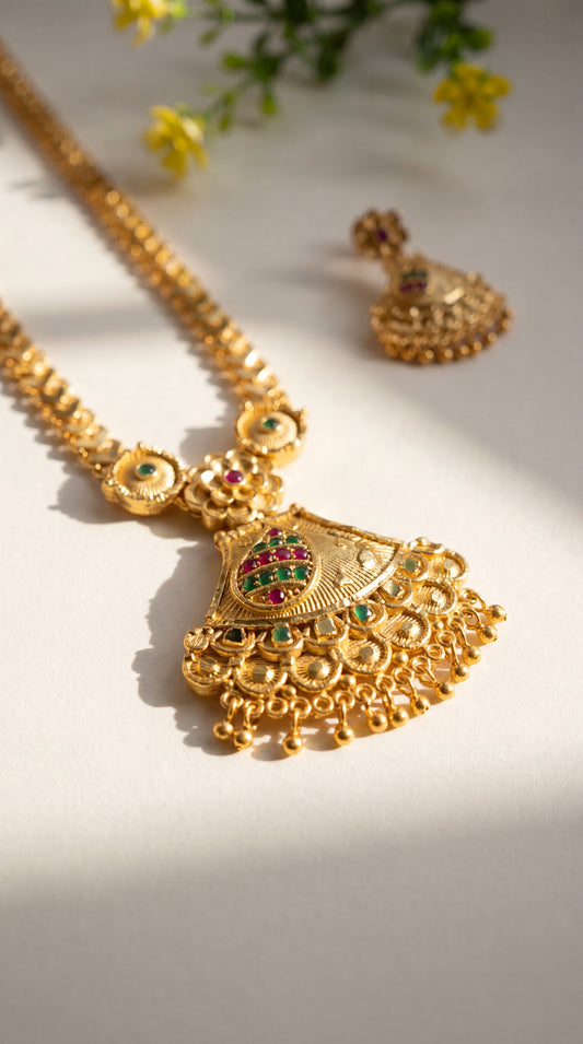 Devika Temple Pendant Long Necklace Set