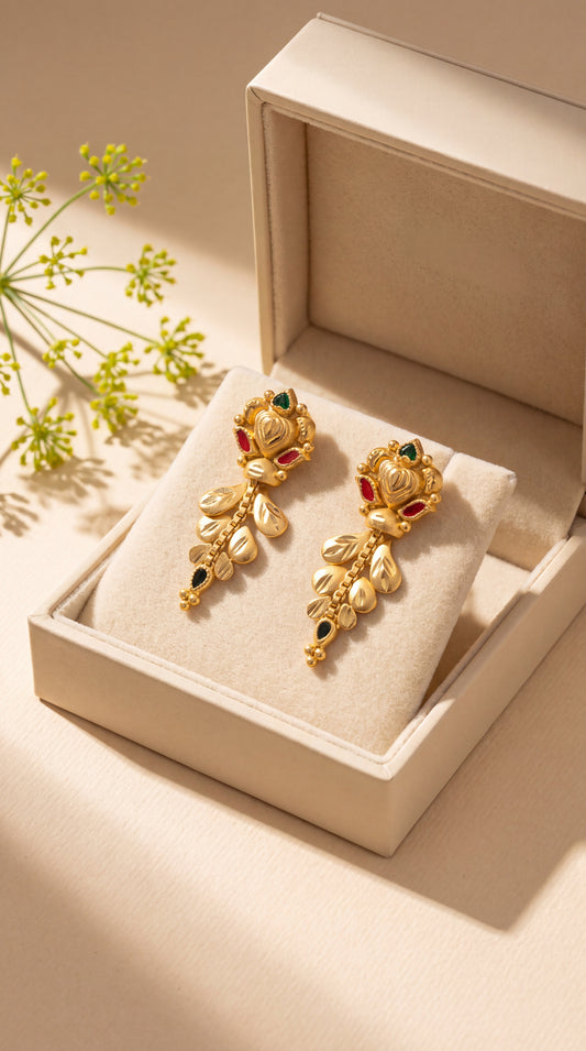 Ruby Leaf Drop Earrings