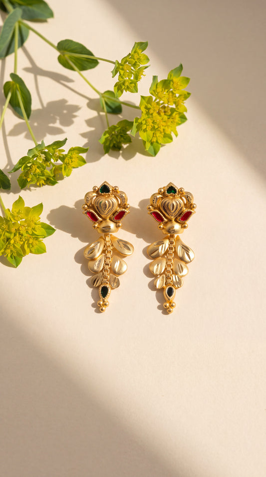 Ruby Leaf Drop Earrings