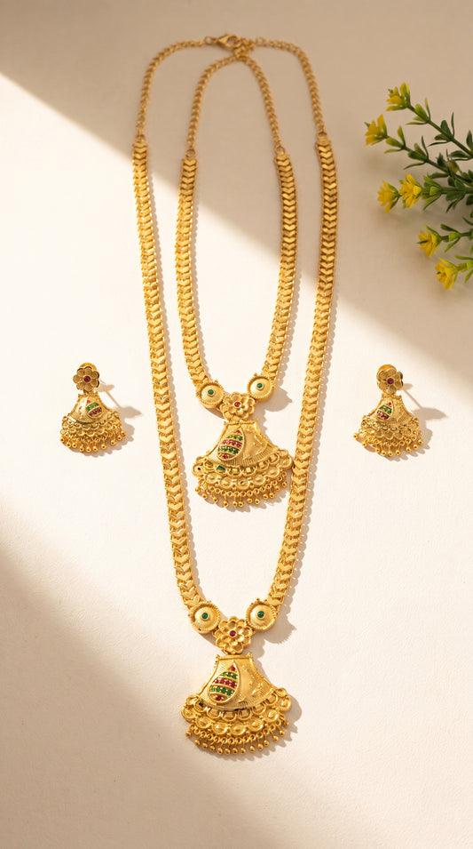 Devika Temple Pendant Long Necklace Set