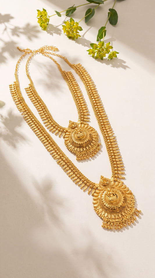 Anvika Layered Temple Medallion Necklace Set