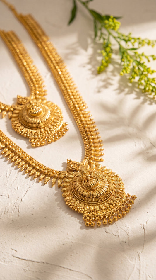 Anvika Layered Temple Medallion Necklace Set